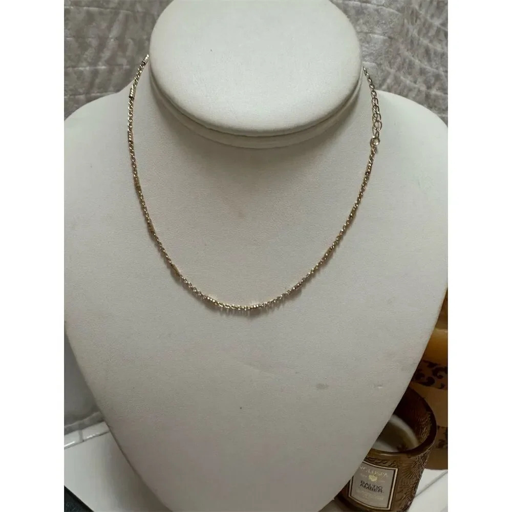 Dainty Gold-Tone Tube and Chain link Necklace 16” - Picture 12 of 14